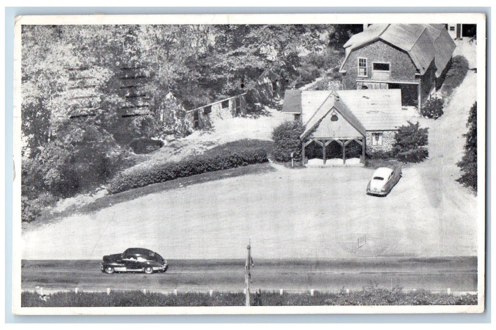 1956 Aerial View Penobscot Countys Overnight Cabin Veazie Maine Vintage Postcard