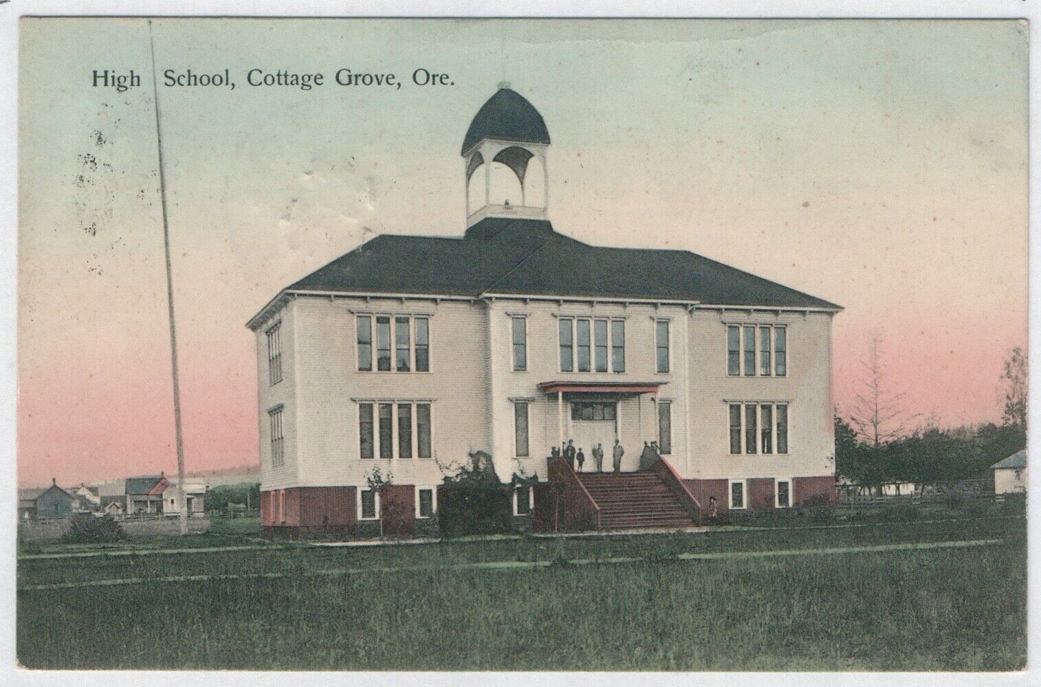 High School, Cottage Grove, Oregon, Printed Postcard, Postmarked 1910
