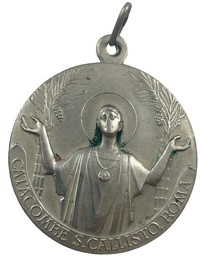 Vintage Catholic Catacombe S Callisto Silver Tone Religious  Medal