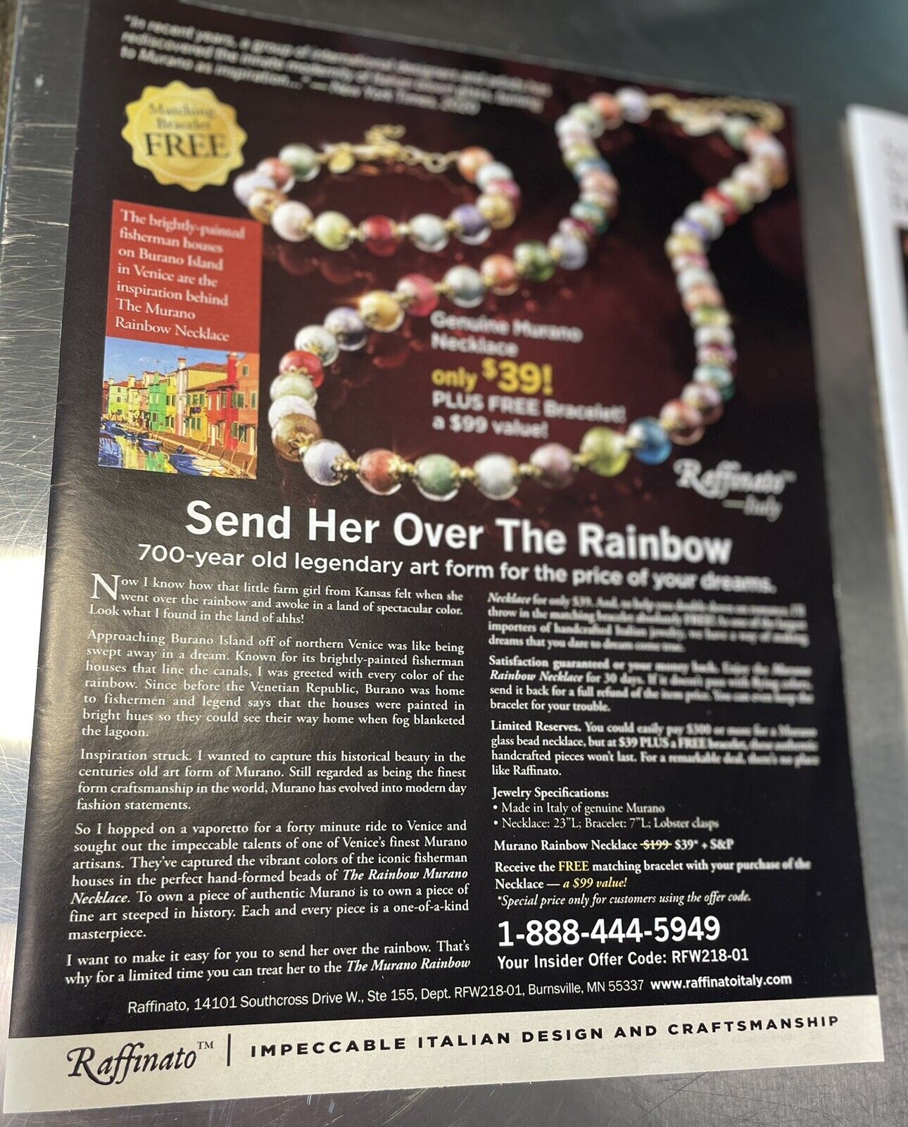 Magazine Advertisement Page of  Rainbow Necklace Print Ad