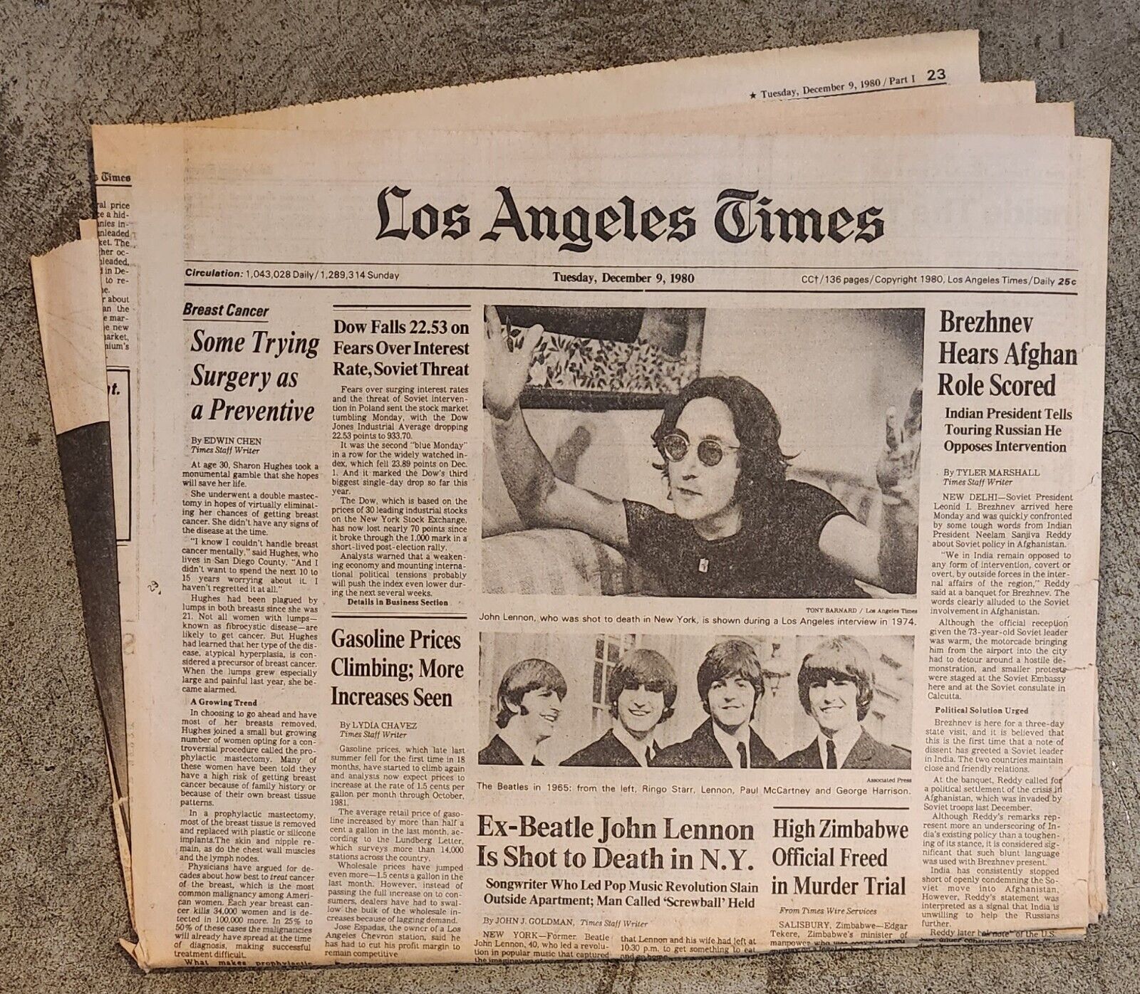 John Lennon's Death lot of 8 Los Angles Newspapers, December 9-15 1980