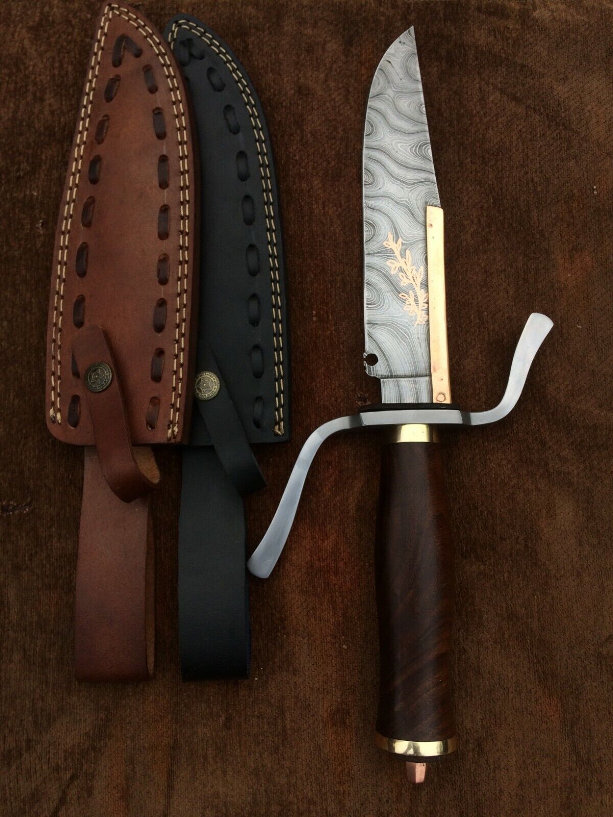 Custom Handmade Damascus Steel Bowie Knife, Stencil  Copper Inlay Bowie Knife 