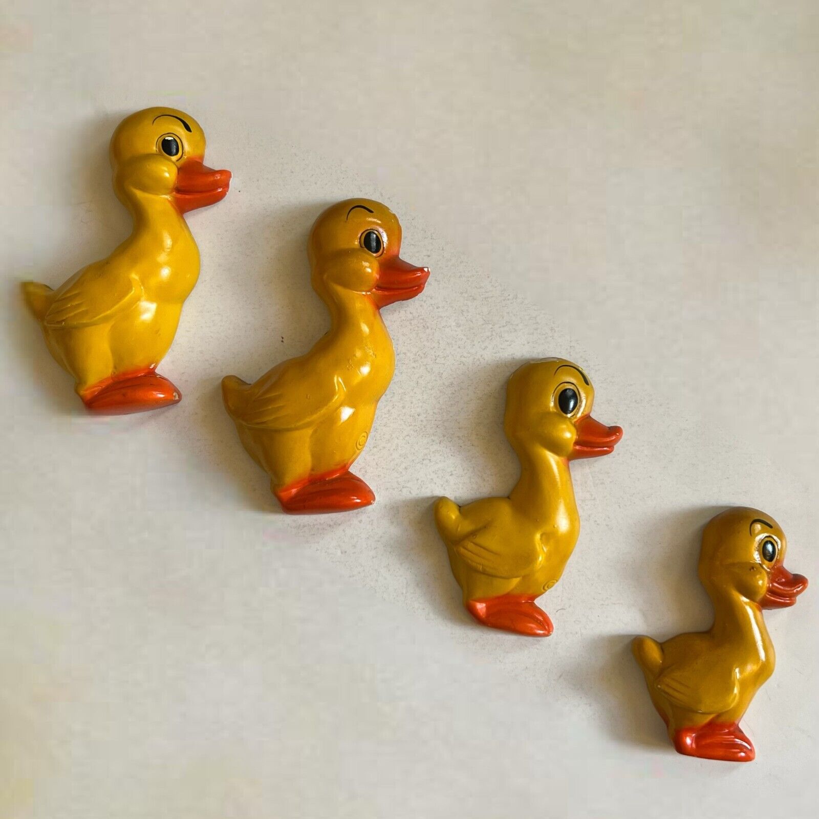 Vintage Mid Century Painted Yellow Chalkware Ducks Chicks Set of 4 Kitsch Chips