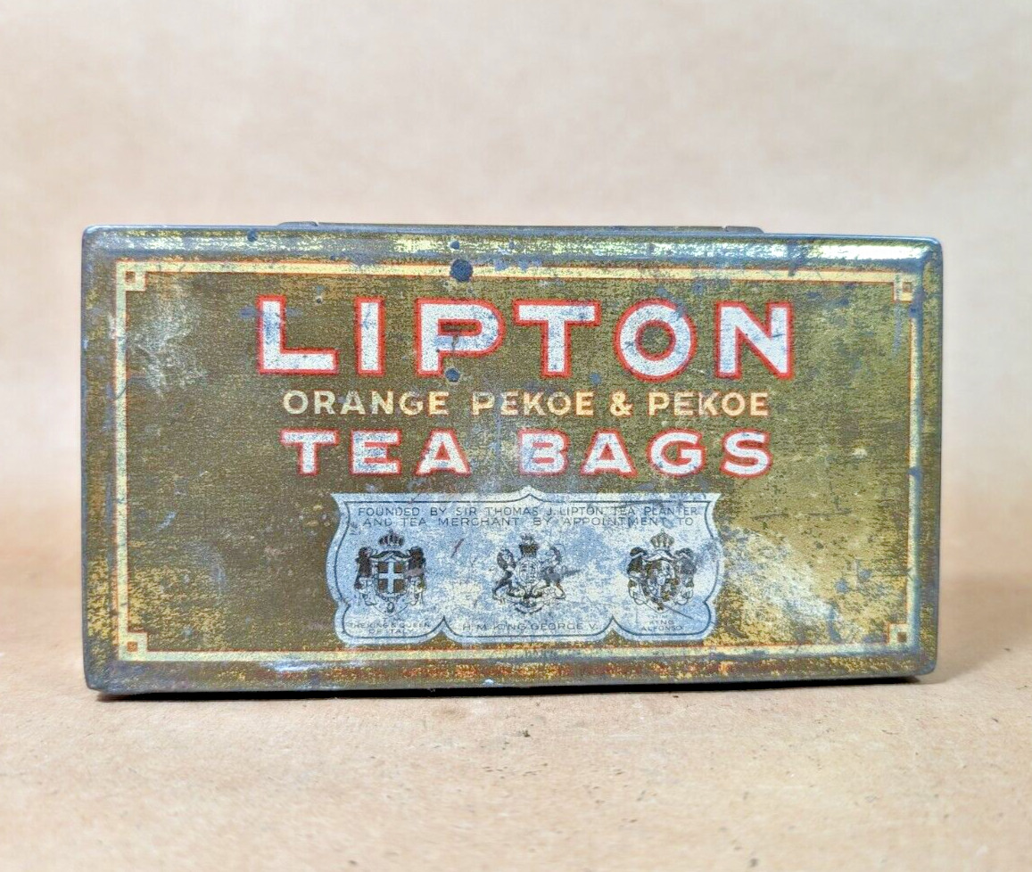 Vintage Antique Lipton Orange Pekoe & Pekoe Tea Bags Tin