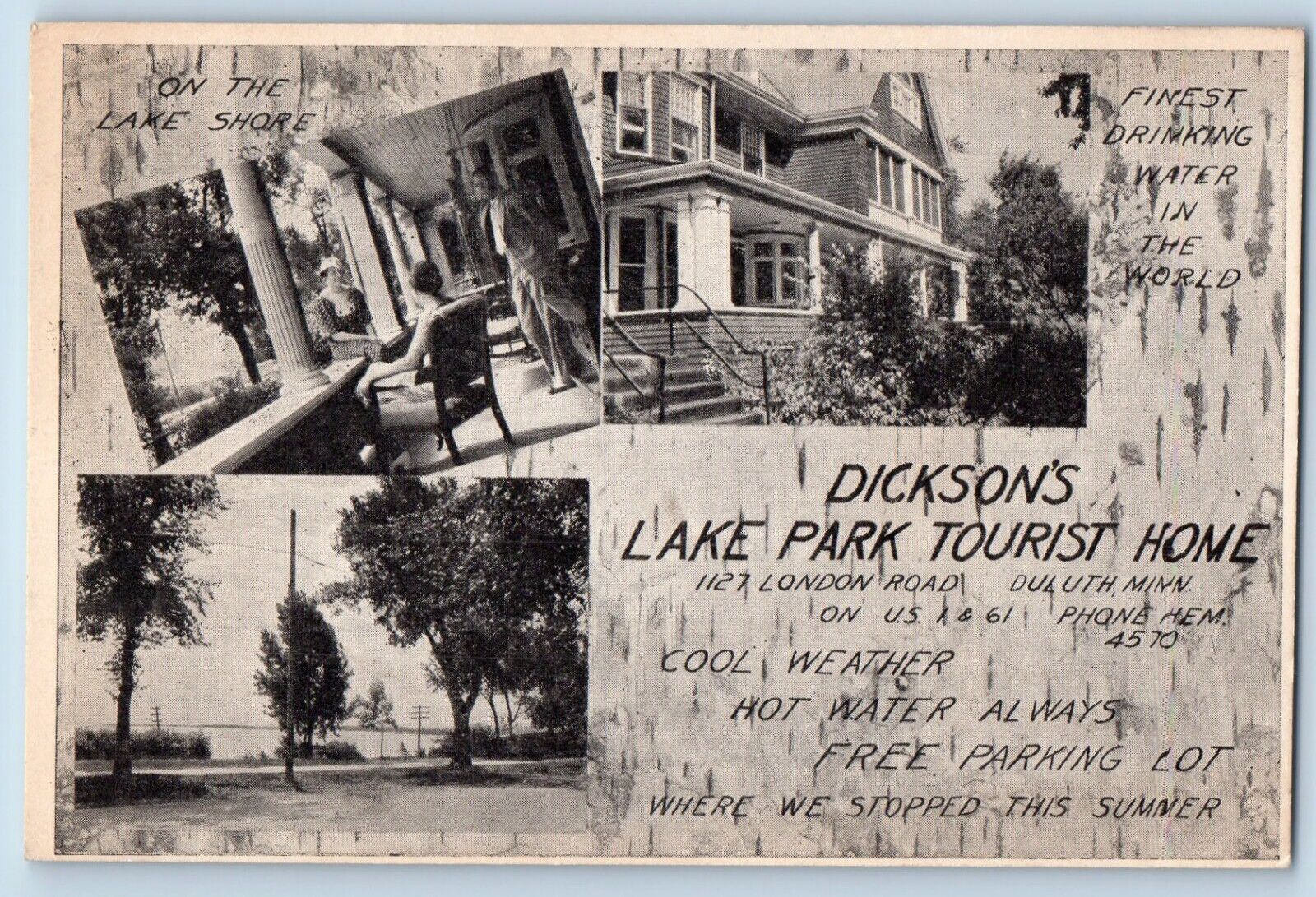 Duluth Minnesota MN Postcard Dickson's Lake Park Tourist Home Lake Shore c1940