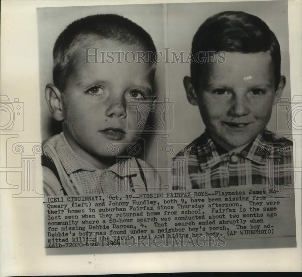 1964 Press Photo Missing Fairfax, Ohio boys James McQueary and Johnny Hundley