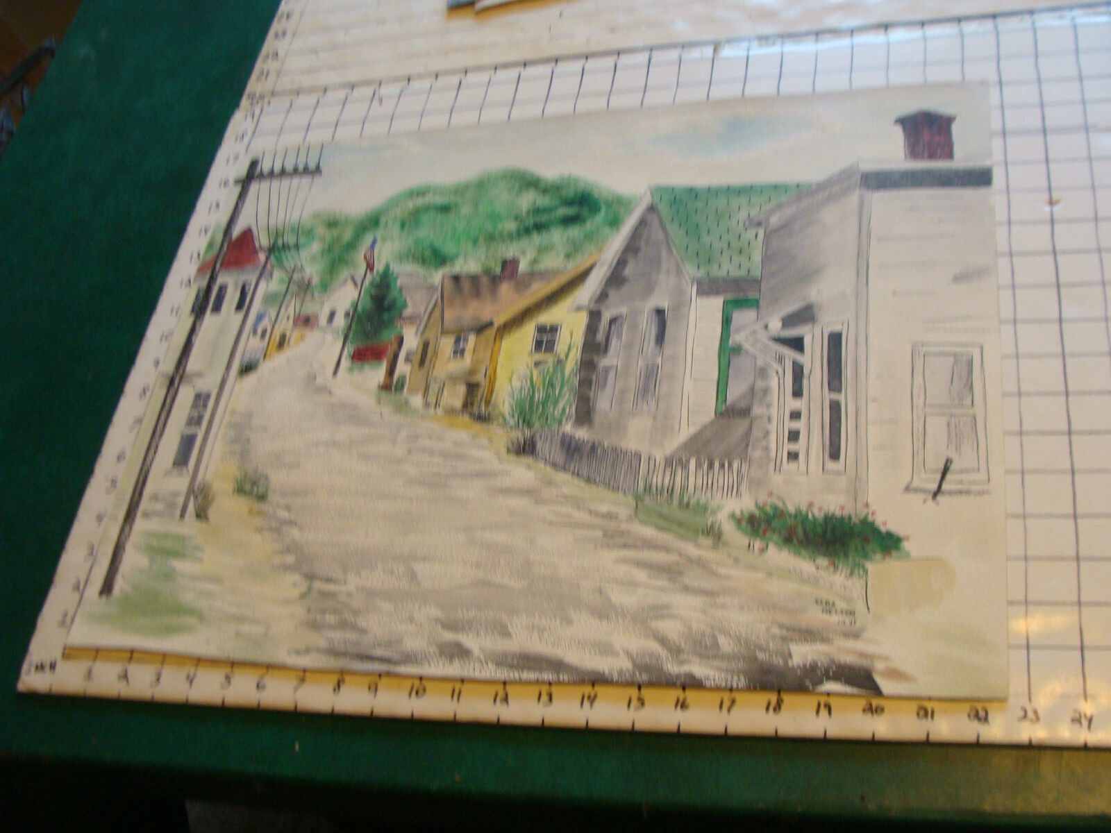 Vintage Painting, watercolor: downtown HAGUE NY, vera Nelson 1978