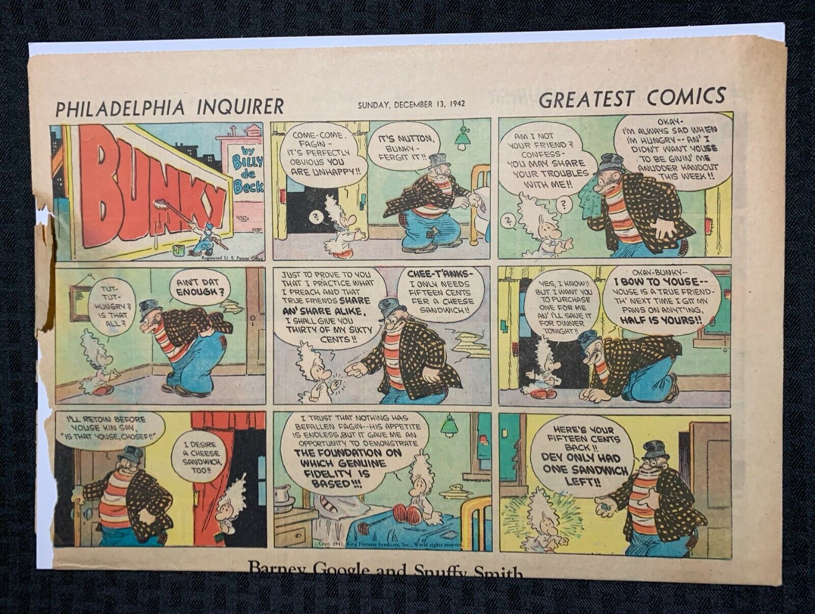 1942 Dec 13 PHILADELPHIA INQUIRER Comic Section 1pg GD 2.0 Barney Google