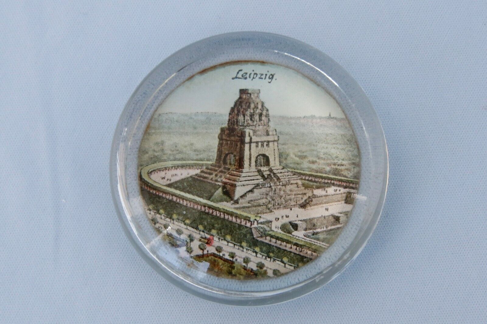 Vintage Glass Paperweight Napoleon Battle of Leipzig Germany Memorial