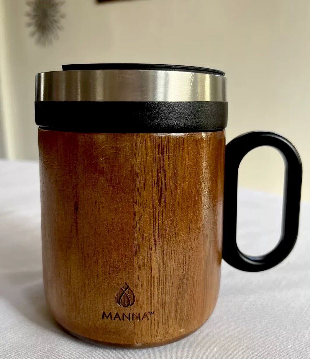 Manna Chalet Acacia Wood Stainless Steel Coffee Travel Mug Hot Cold 12 Oz