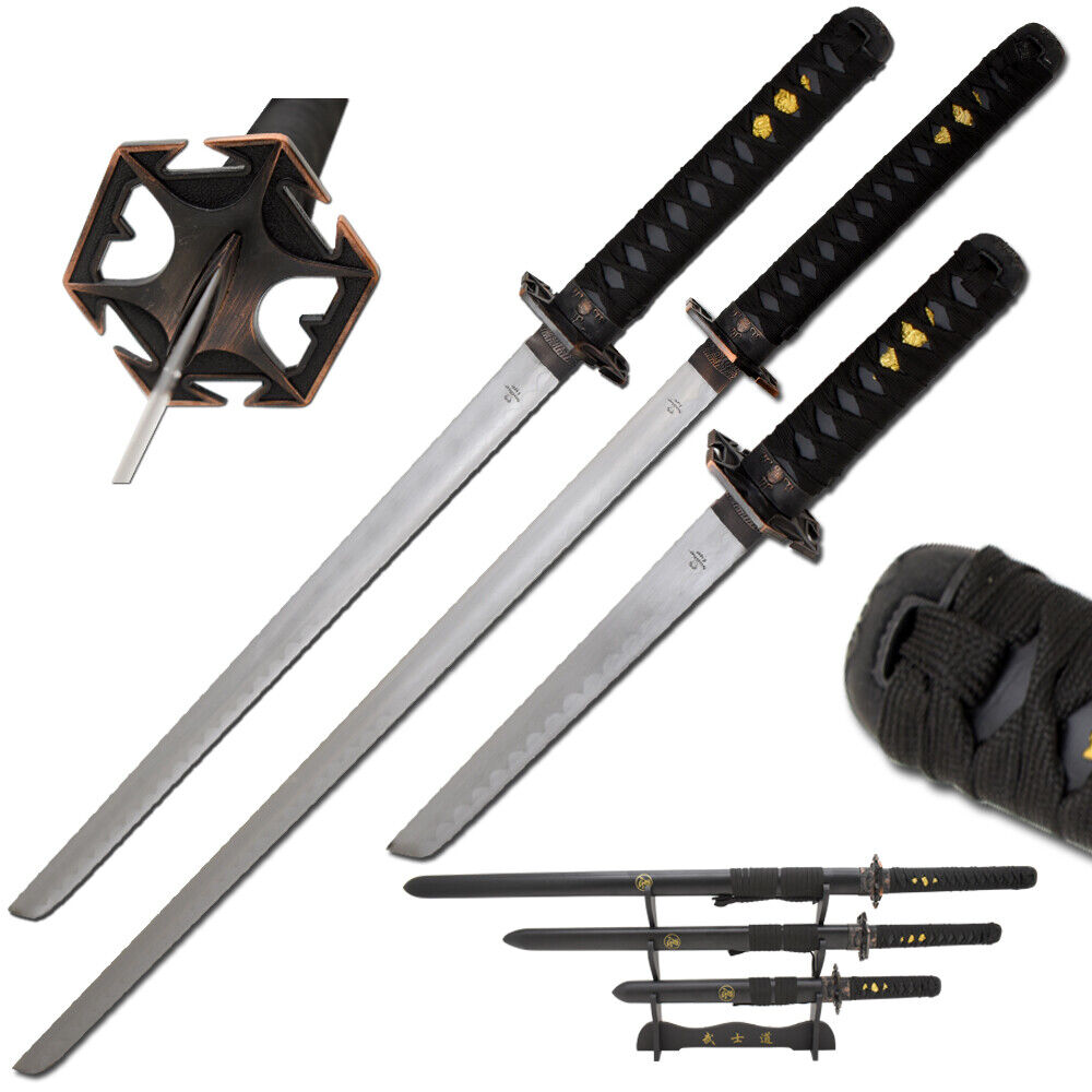 Snake Eye Tactical Two Tone 3 Piece Samurai Katana Set w/Free Sword Stand