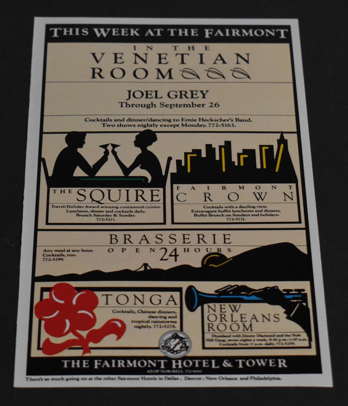 1979 Print Ad San Francisco Fairmont Hotel Venetian Room Joel Grey Brasserie art