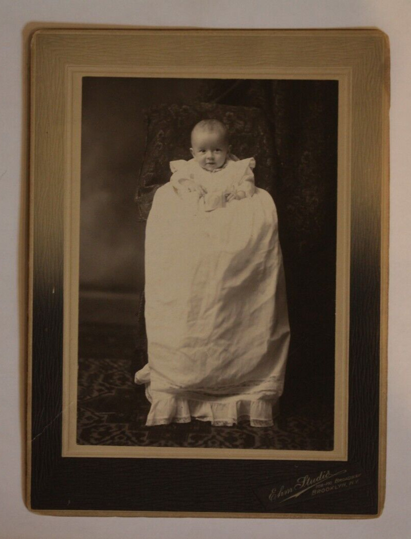 Antique Cabinet Card Photograph Adorable Baby Hidden Mother Brooklyn NY Named