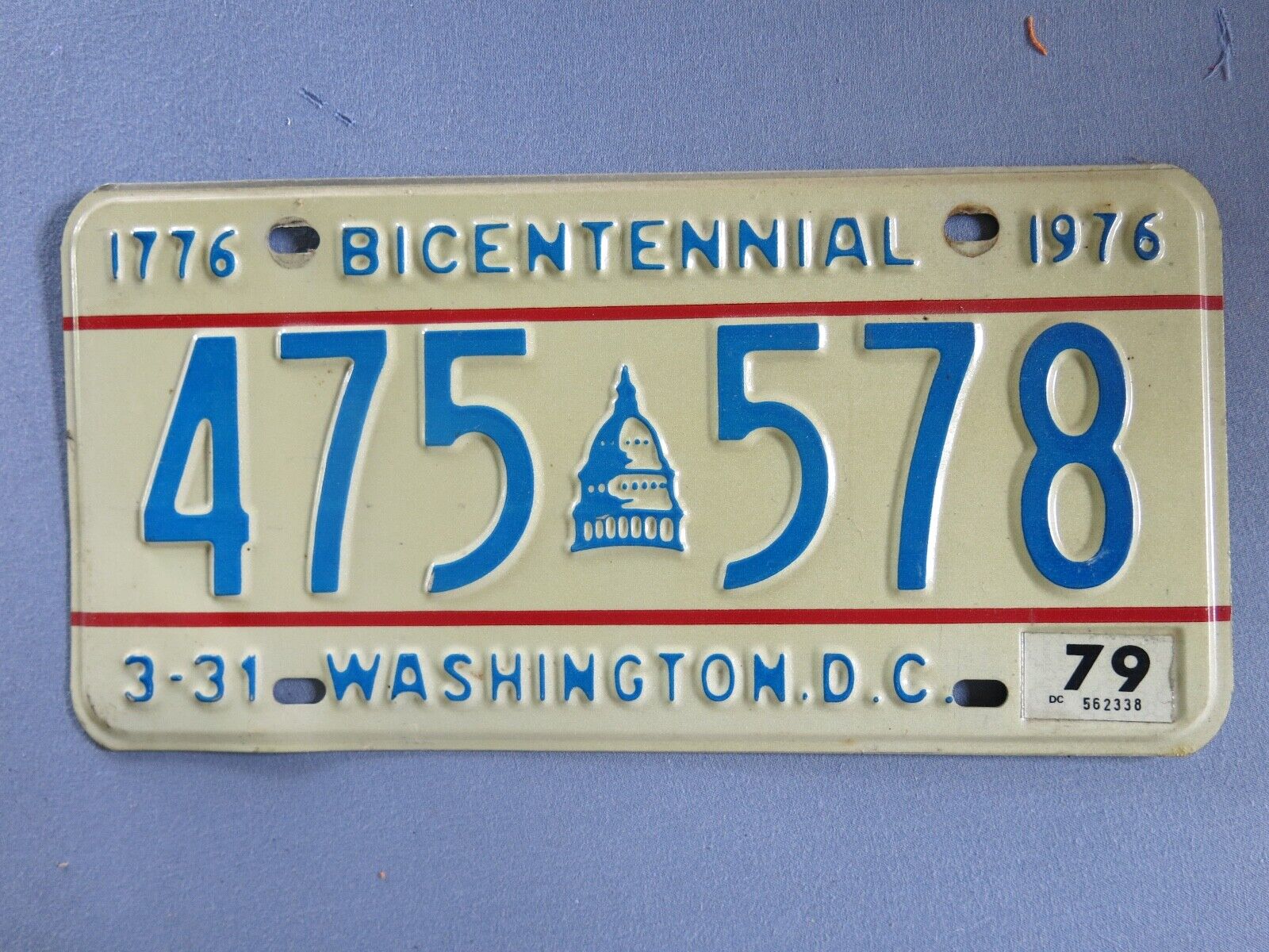 1976 BICENTENNIAL WASHINGTON DC LICENSE PLATE - 79 TAG - CLEAN