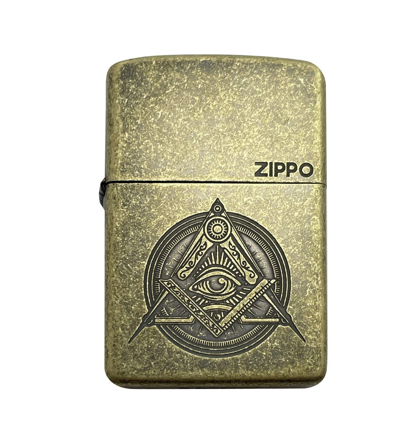 Zippo Freemason Eye of Providence Myth Symbol Gold Brass Oil Lighter Japan F/S