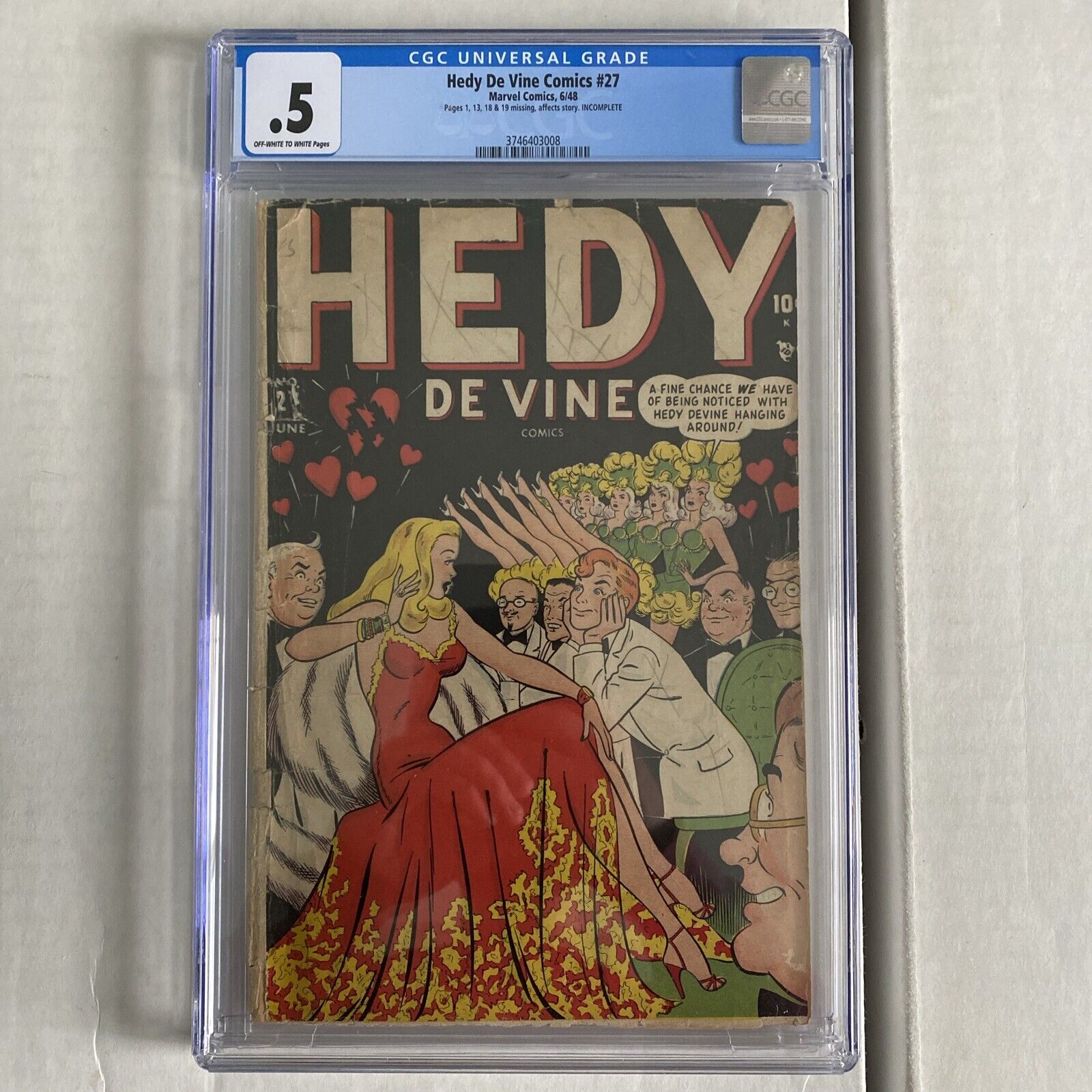 HEDY DE VINE COMICS #27 CGC 0.5 Timely Comics 1948 Classic Cover