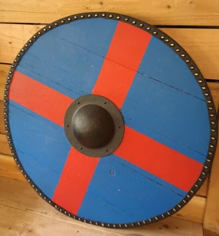 Viking Norse Round Wooden Shield With Steel Boss LARP SCA Christmas Shield Gift