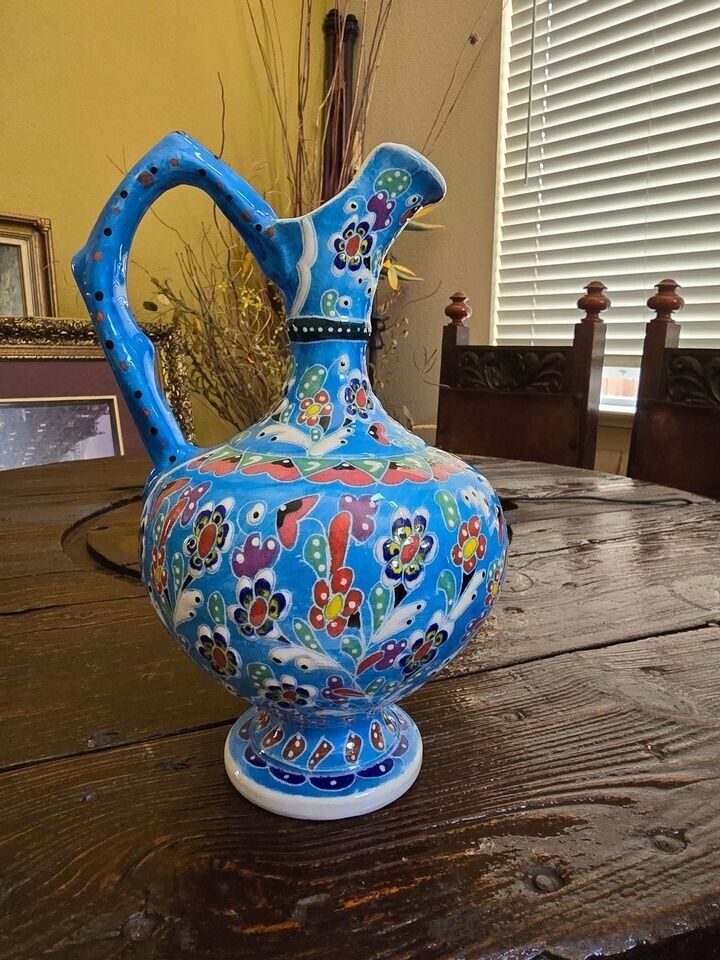 Antique Vintage Traditional Turkish Ceramic Water Pitcher Handmade