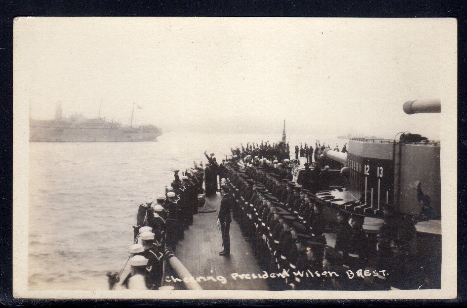 US Navy Cheering President Wilson 1919 RPPC Real Photo Unused c378