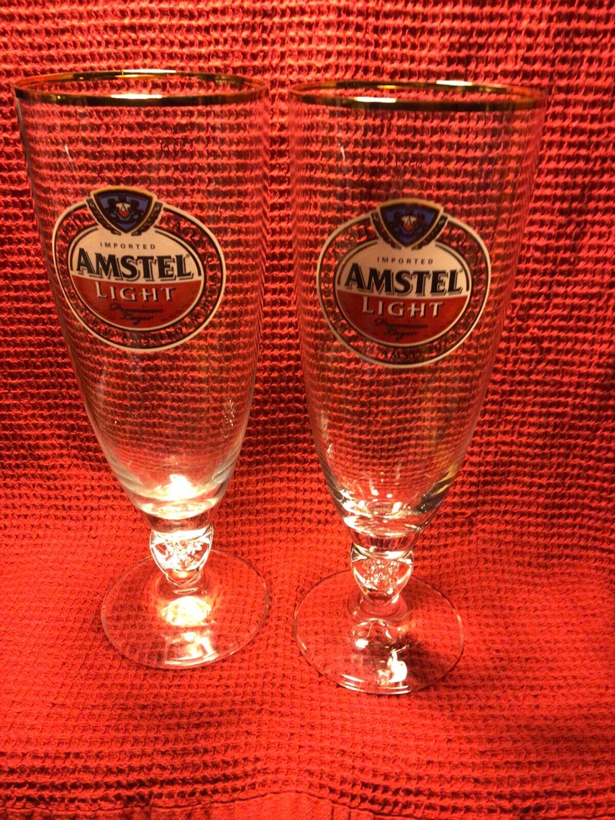 Lot Of 2 Amstel Light Gold Text Pilsner Beer Glass RC 33cl 12 oz