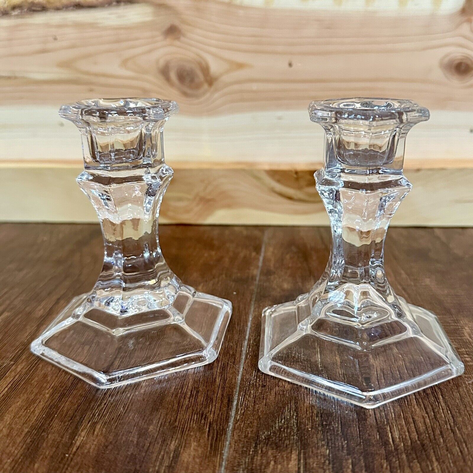 Vintage Crystal Glass Candlestick Holders Set of 2