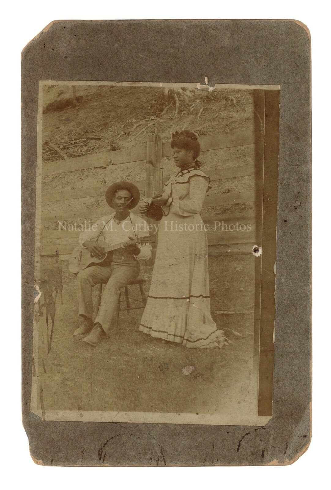 19thc African American Black Couple w/ Guitar & Mandolin Music Photo