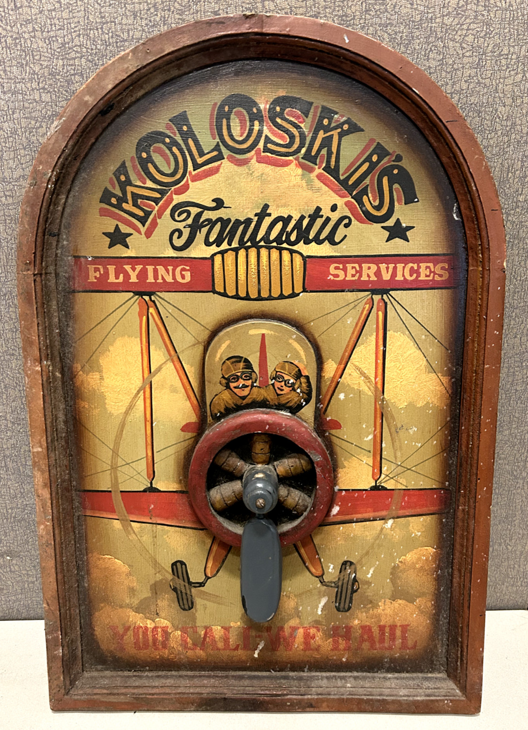 Vintage Wooden Ad Koloski\'s Fantastic Flying Services Spinning Prop
