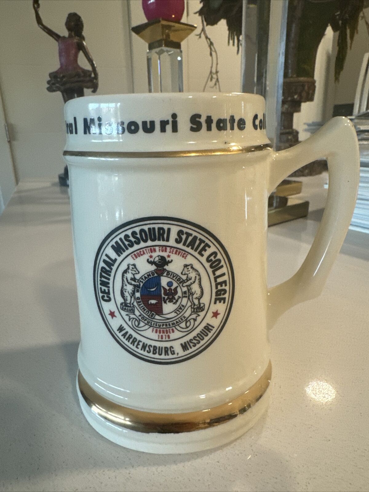 Vintage Missouri State Beer Stein Tankard VERITAS Ceramic Gold Trim Alumni Decor
