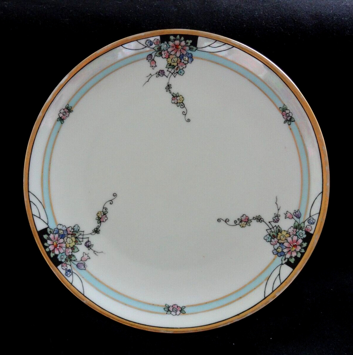 Antique Thomas Bavaria Hand Painted Floral Heavy Gold Opal Border 8.5 in. Plate
