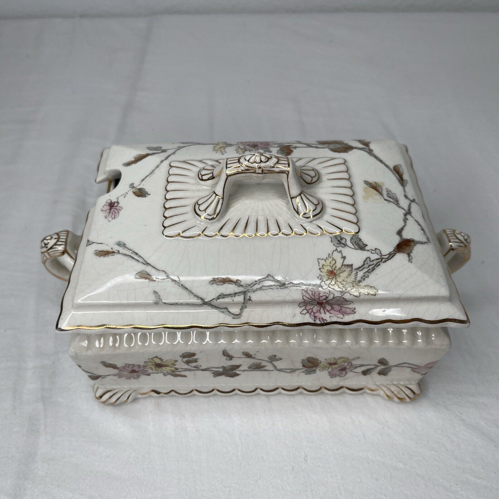Antique Imperial Warranted China Rectangular Tureen W/lid Rimmed In gold