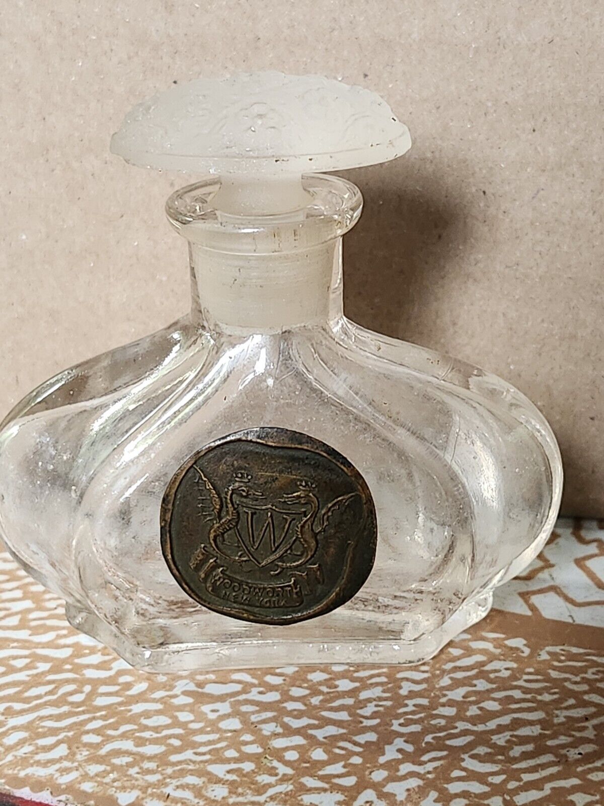 VTG Antique WOODWORTH NY Garden Fragrance Perfume Bottle Frosted Glass top rare