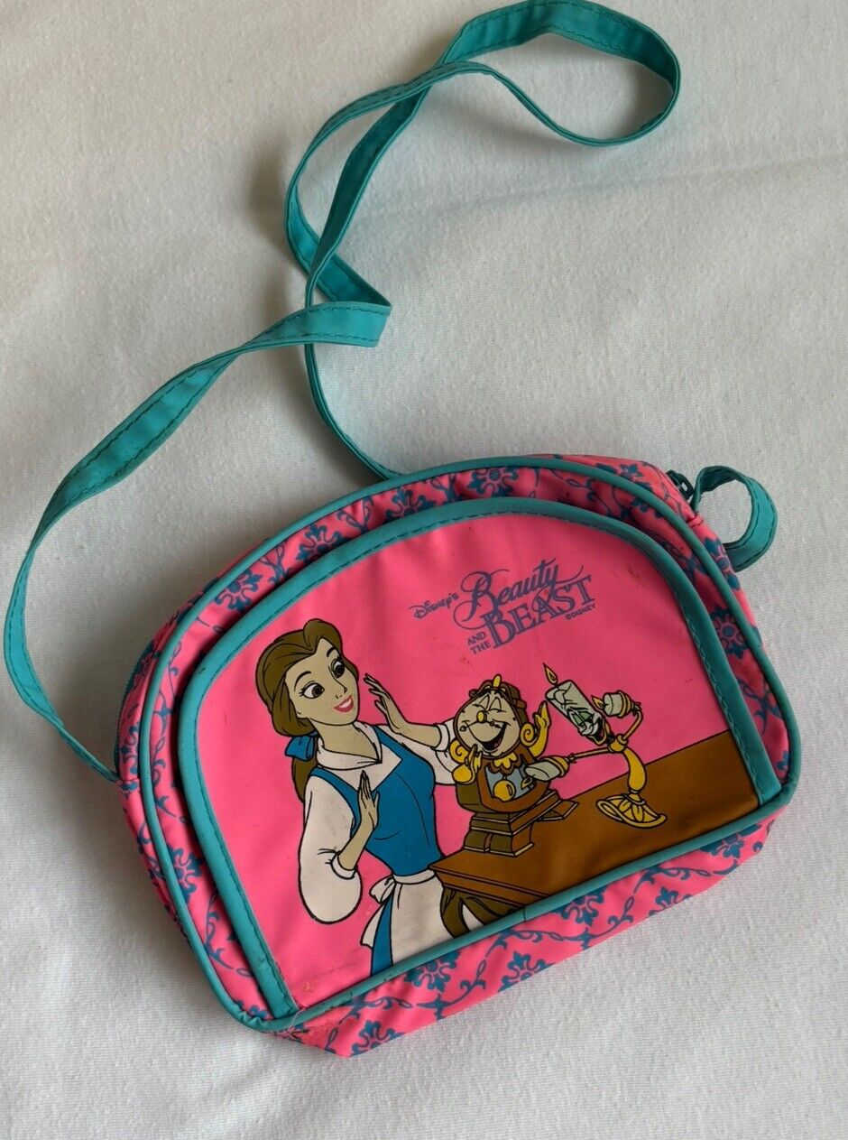 Vintage 90s Disney Beauty And The Beast Hot Pink  Blue Purse Handbag Crossbody