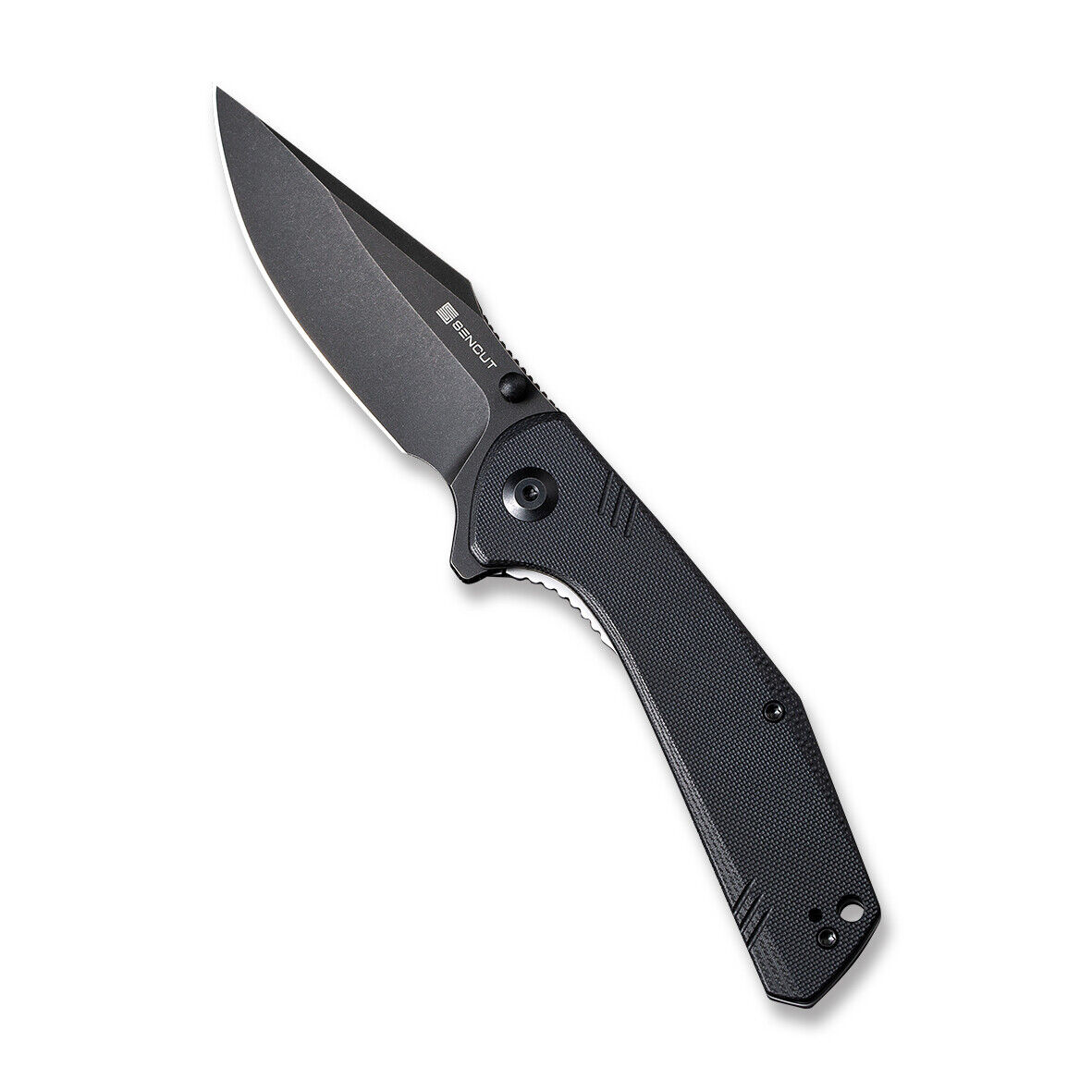 Sencut Actium Folding Knife Black G10 Handle D2 Drop Point Plain Black SA02C