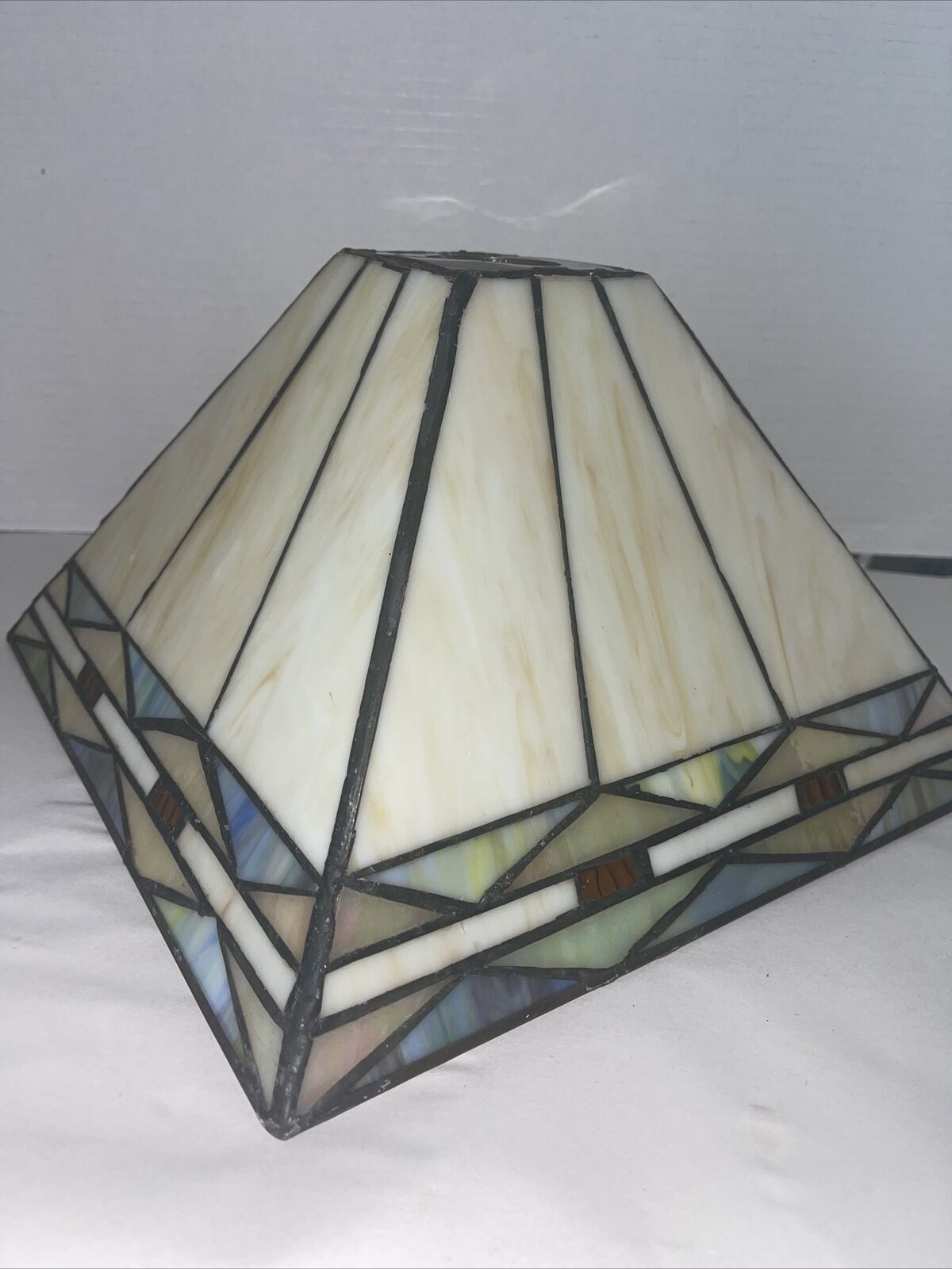 Stained Slag Glass Lamp Mission Frank Lloyd Wright Style Shade 10.5x10.5x6.5”