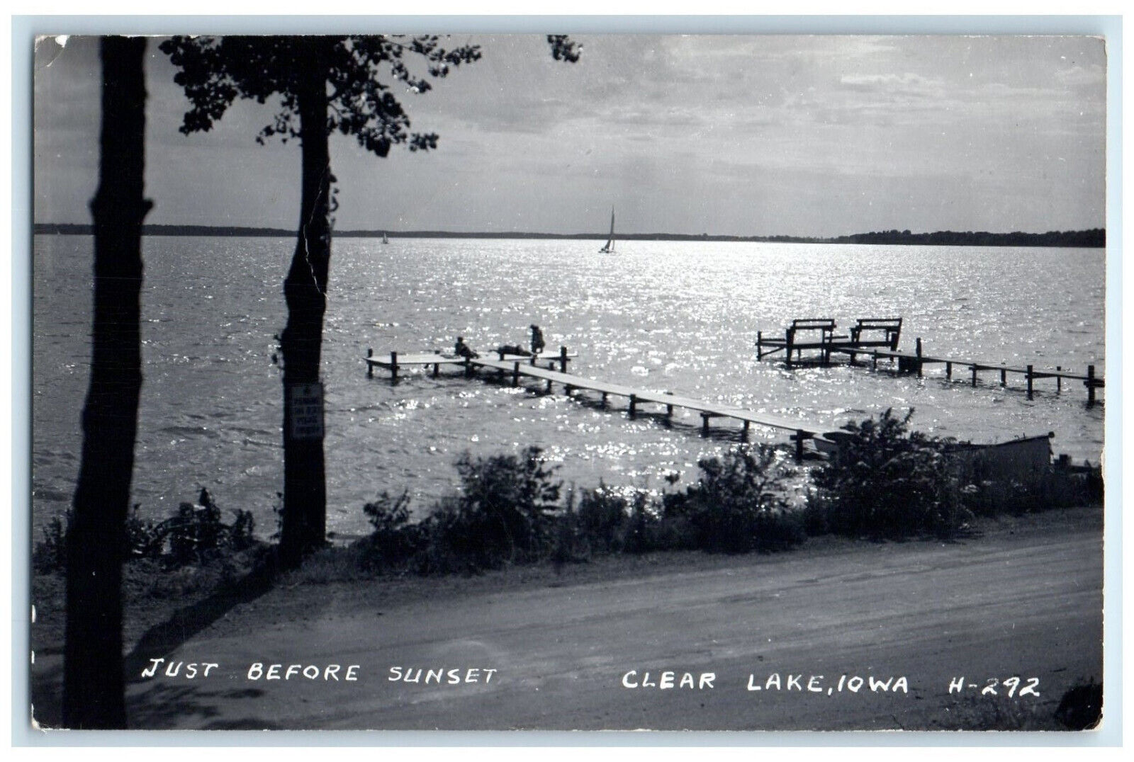 Clear Lake Iowa IA RPPC Photo Postcard Just Before Sunset Scene 1948 Vintage