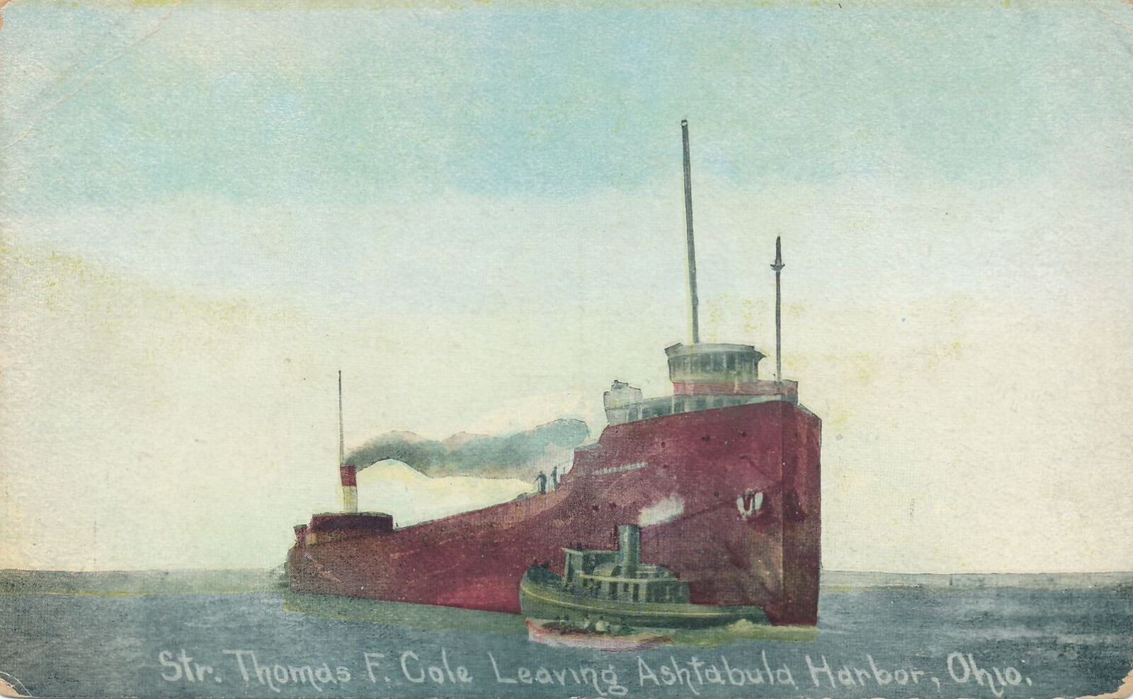ASHTABULA OH - Steamer Thomas F. Cole Leaving Ashtabula Harbor Postcard