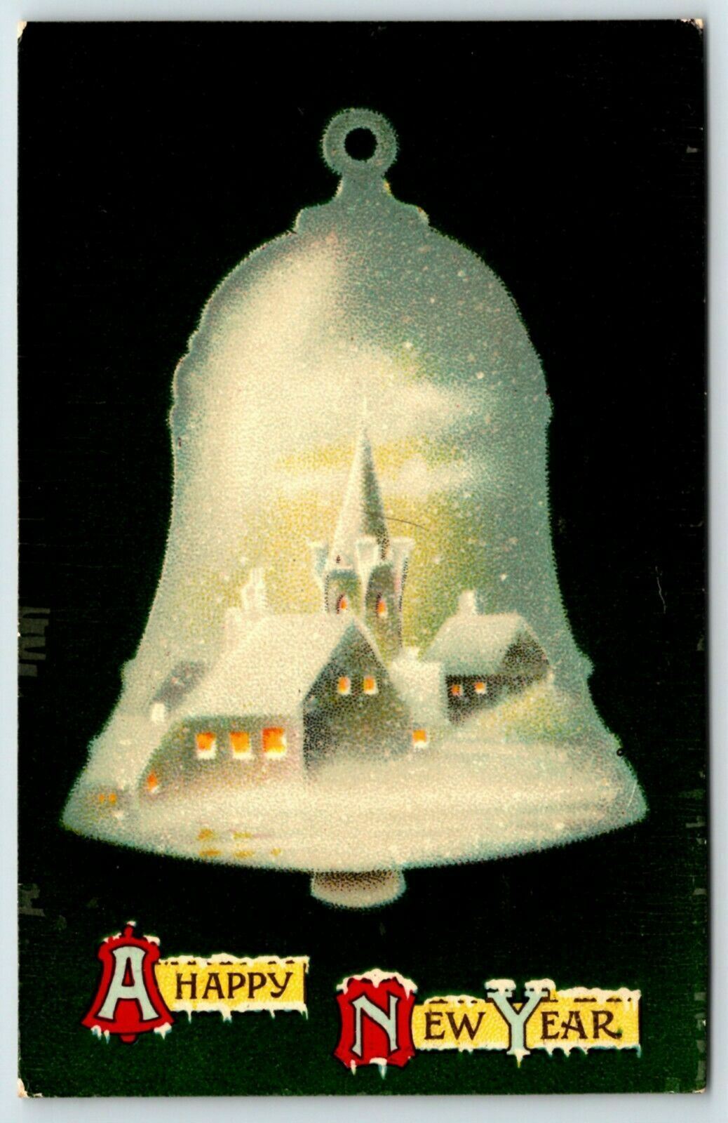 Postcard Bell Winter Scene New Year