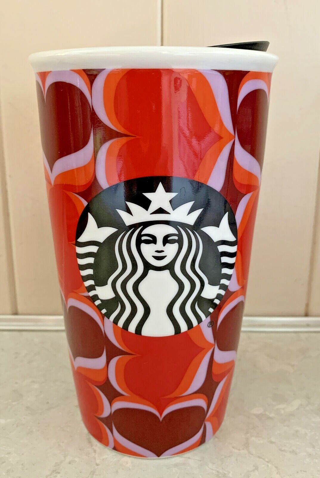 Starbucks Valentines Day 2019 Red Hearts Ceramic Tumbler Lid 12 fl oz