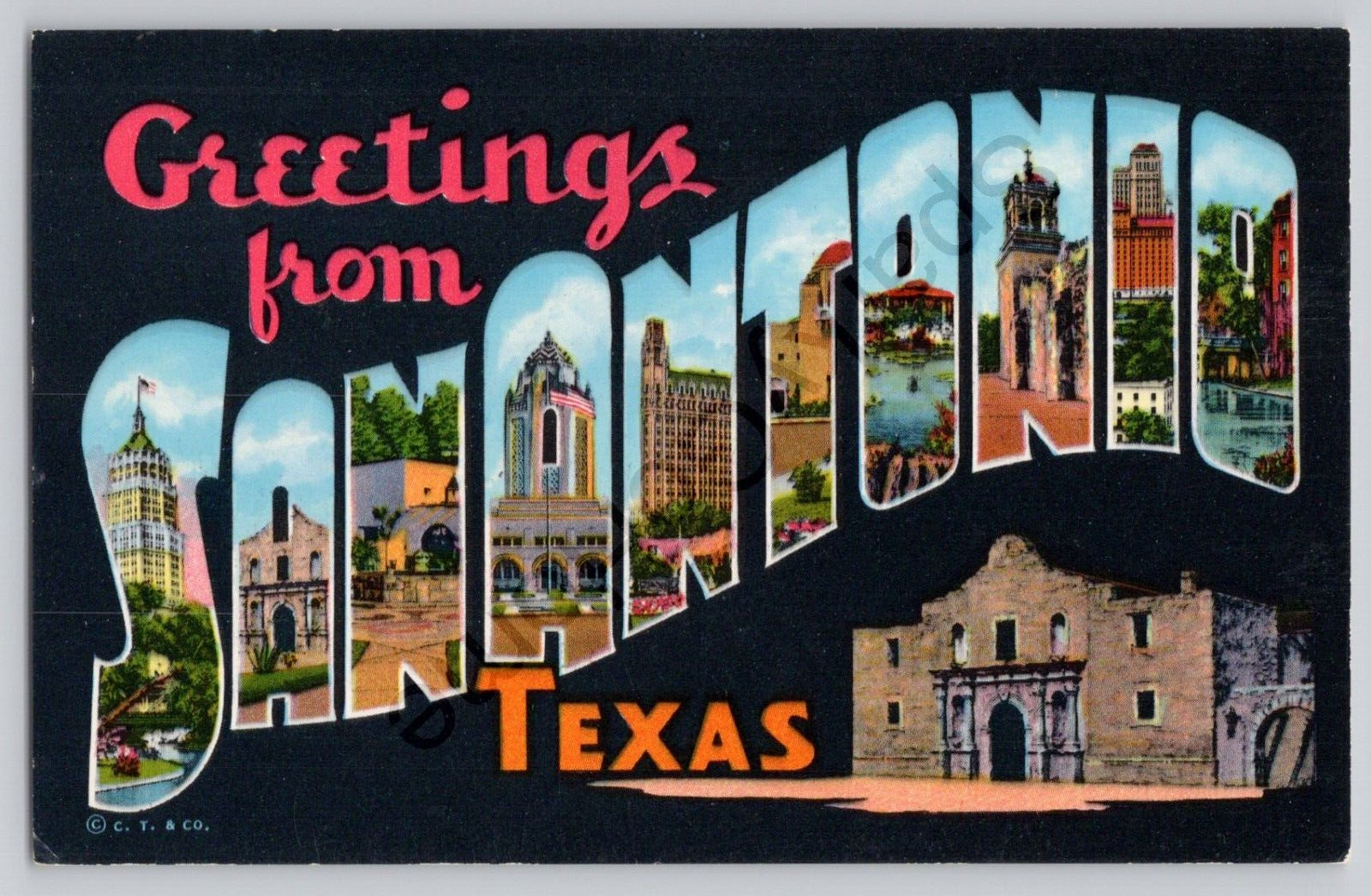 'GREETINGS FROM' POSTCARD 1940'S - San Antonio Texas