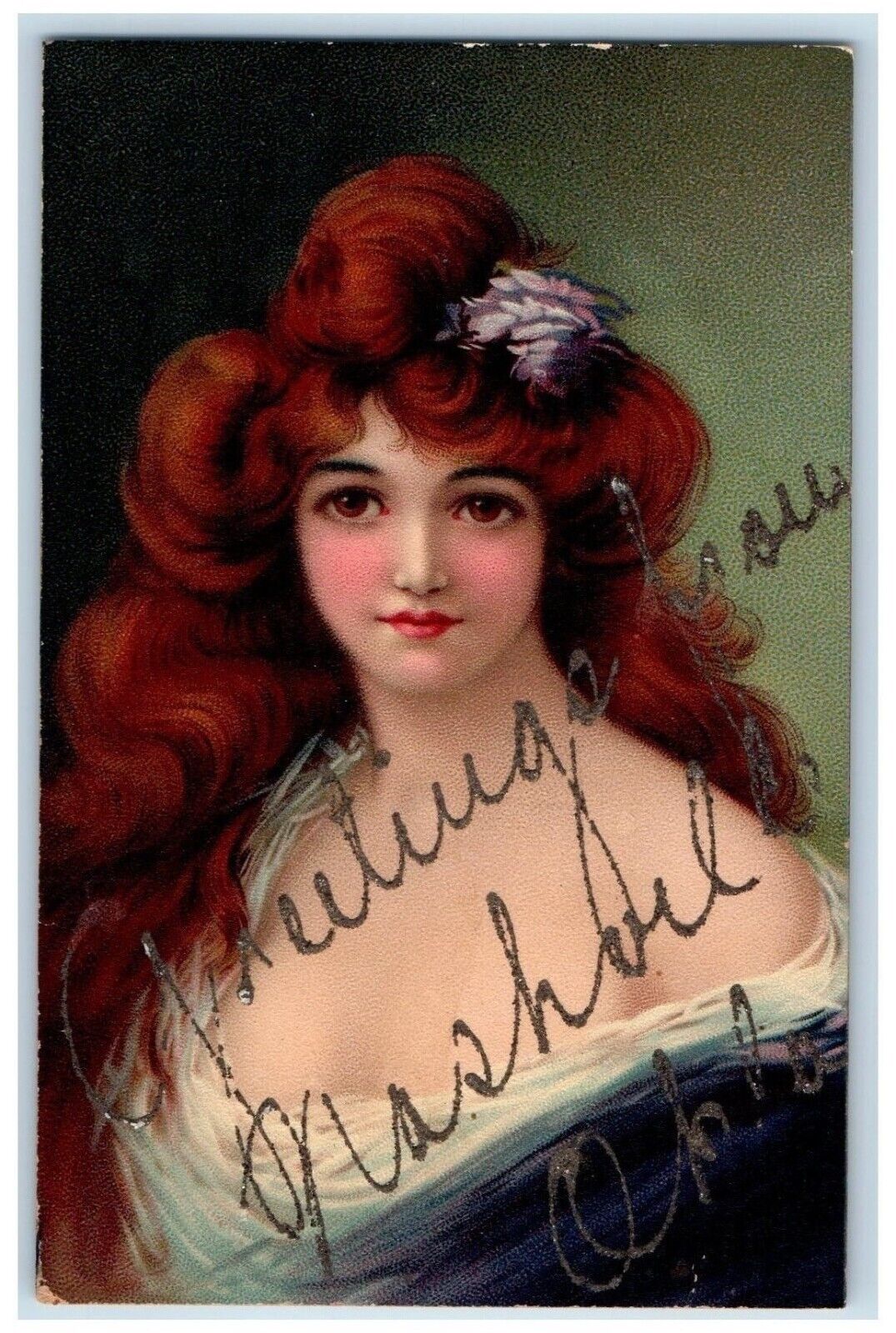 DPO Nashville Oklahoma OK Postcard Greetings Pretty Woman Curly Hair 1907 Posted