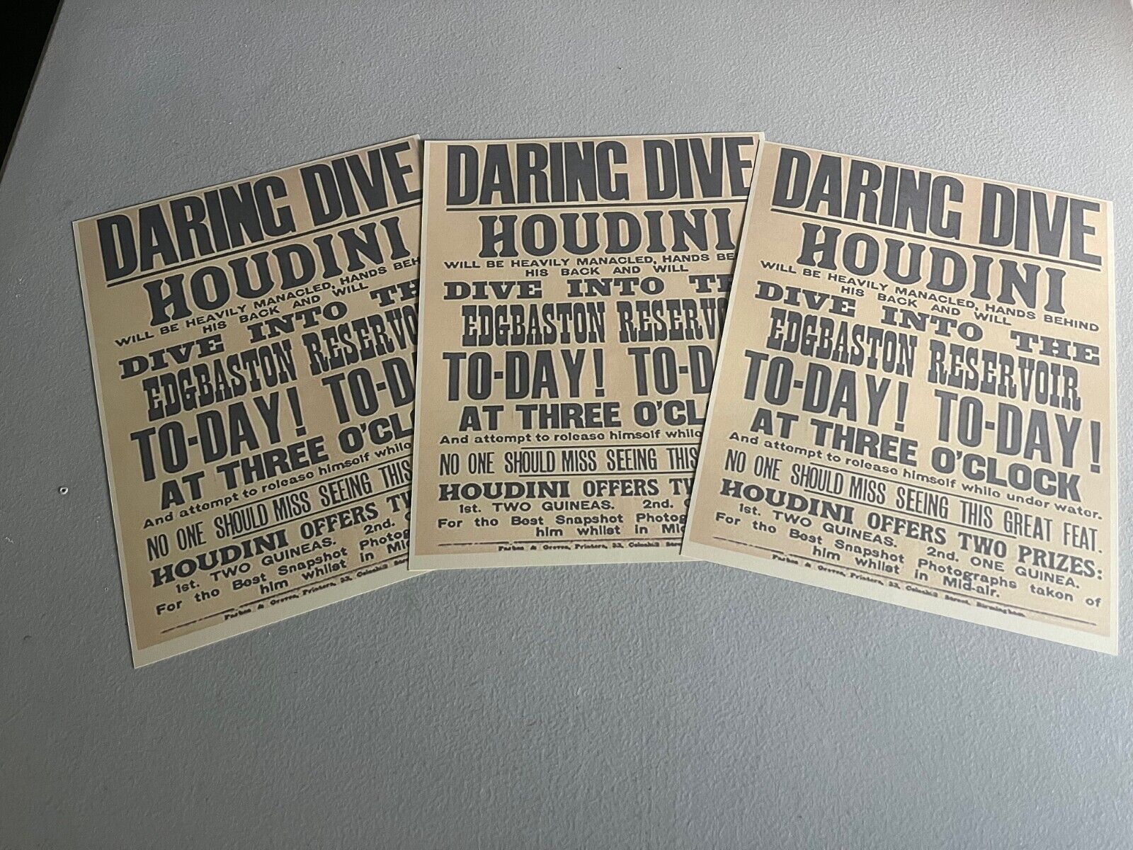 Harry Houdini, Reprint Handbill to Advertise his Daring Dive into Edgbaston Res