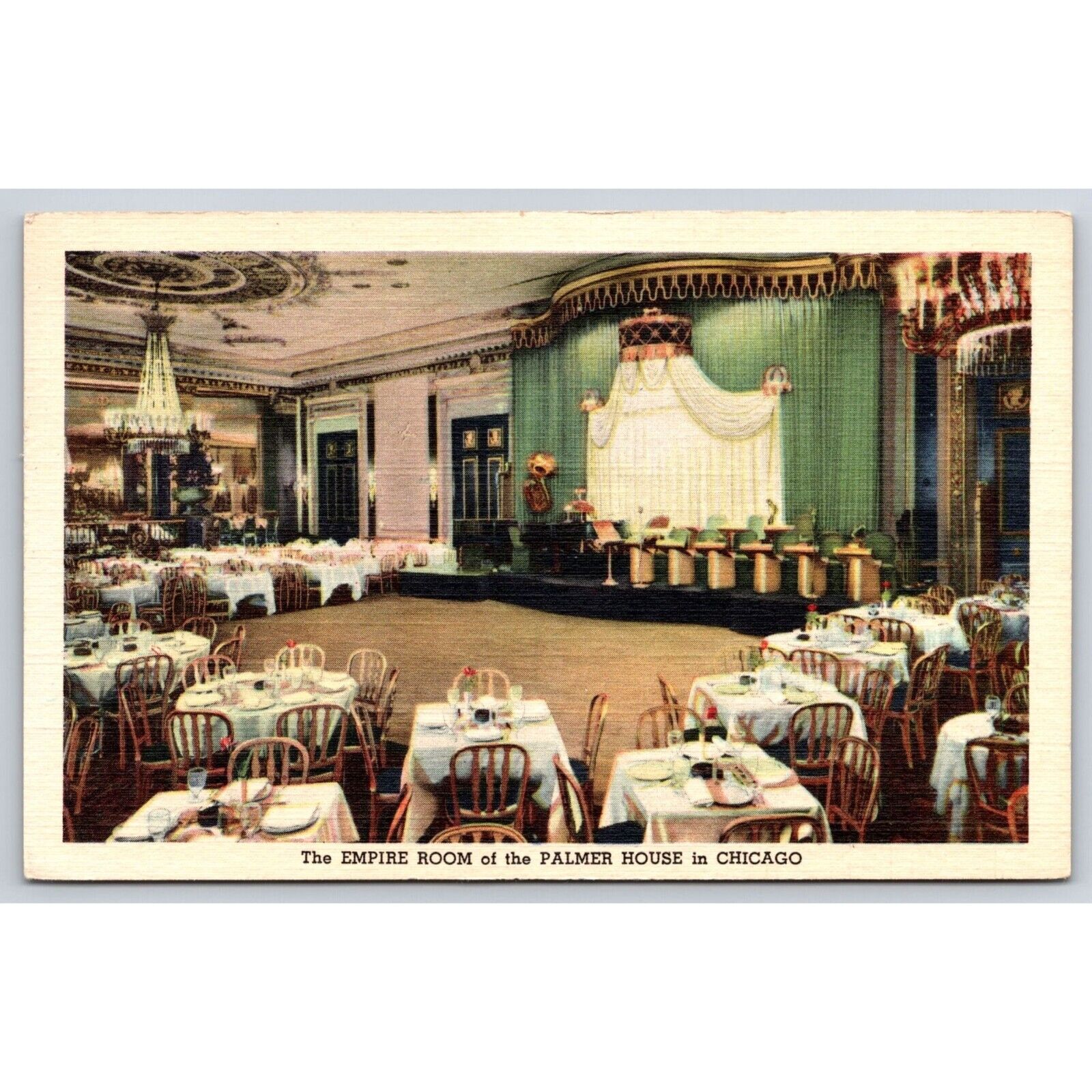 Vintage Linen Postcard The Empire Room Palmer House Chicago Illinois 1940s