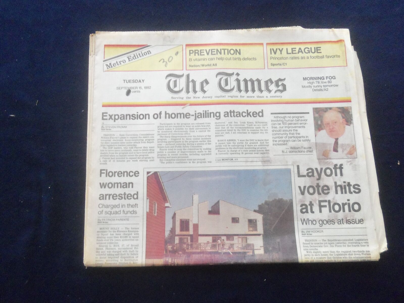 1992 SEP 15 THE TIMES NEWSPAPER-TRENTON, NJ-LAYOFF VOTE HITS AT FLORIO - NP 6122