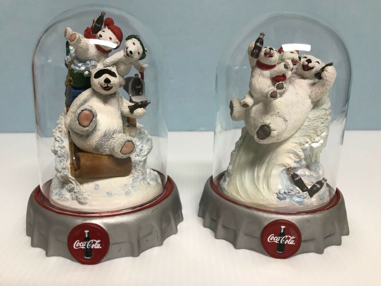  1996 Franklin Mint Domed Coca Cola Polar Bears Numbered Lot/2 Sledding/Delivery
