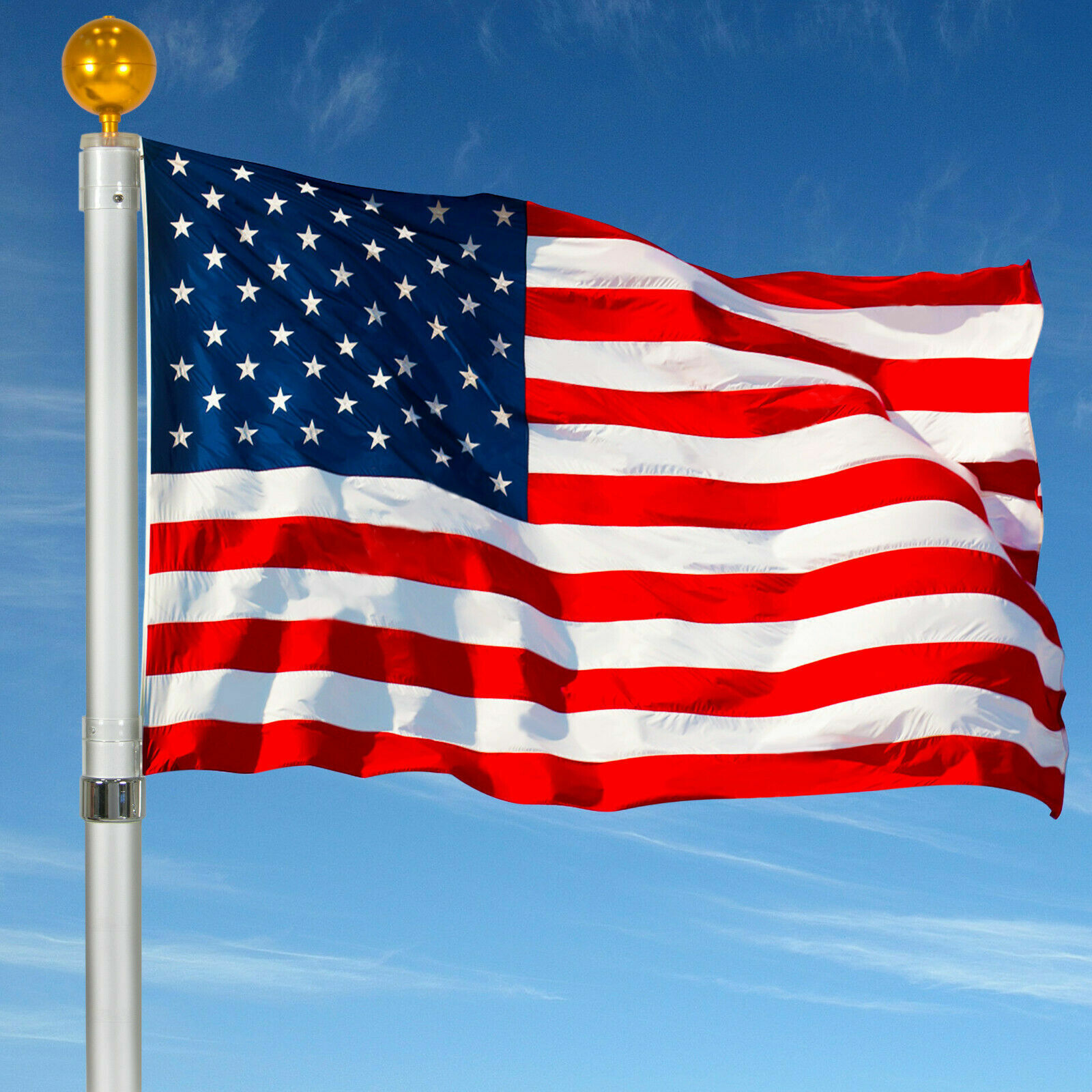 Bandera estadounidense de 3 x 5 pies, ojales de rayas cosidas con estrellas bord