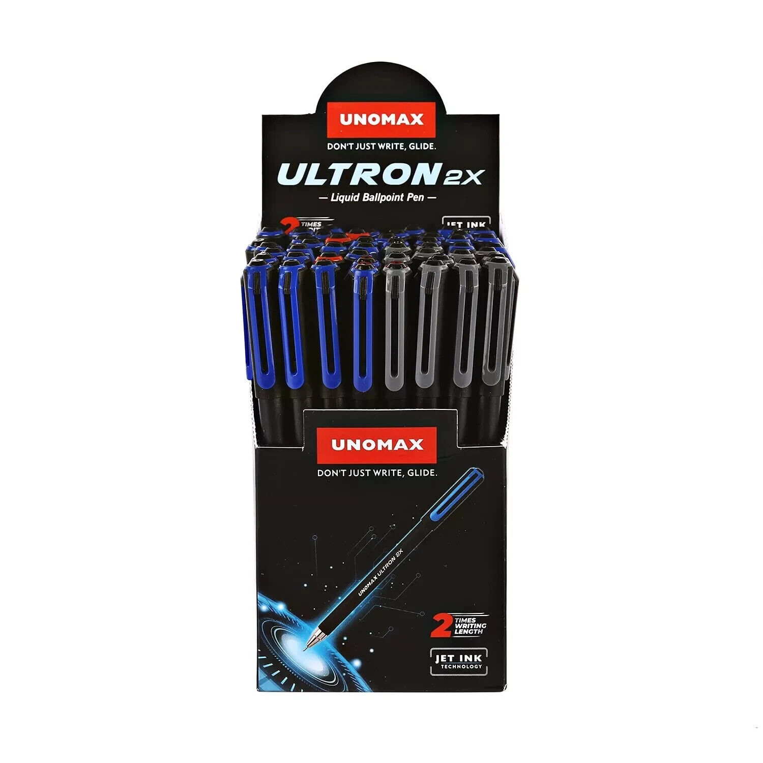 Unomax Ultron 2x Liquid Ball Point Pen for schools And offices (Pen jar- 50pcs)