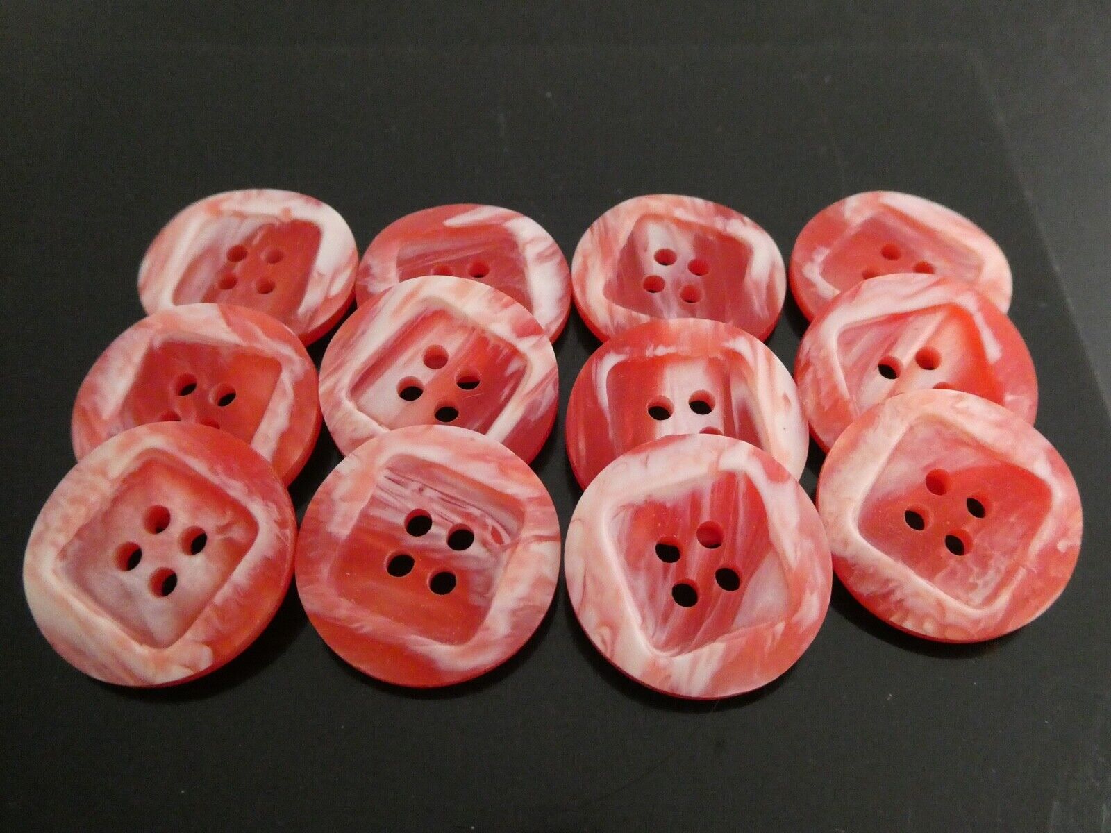Vintage Holland 1960\'s New Old Stock Red & White Casein Buttons 12 Pieces 