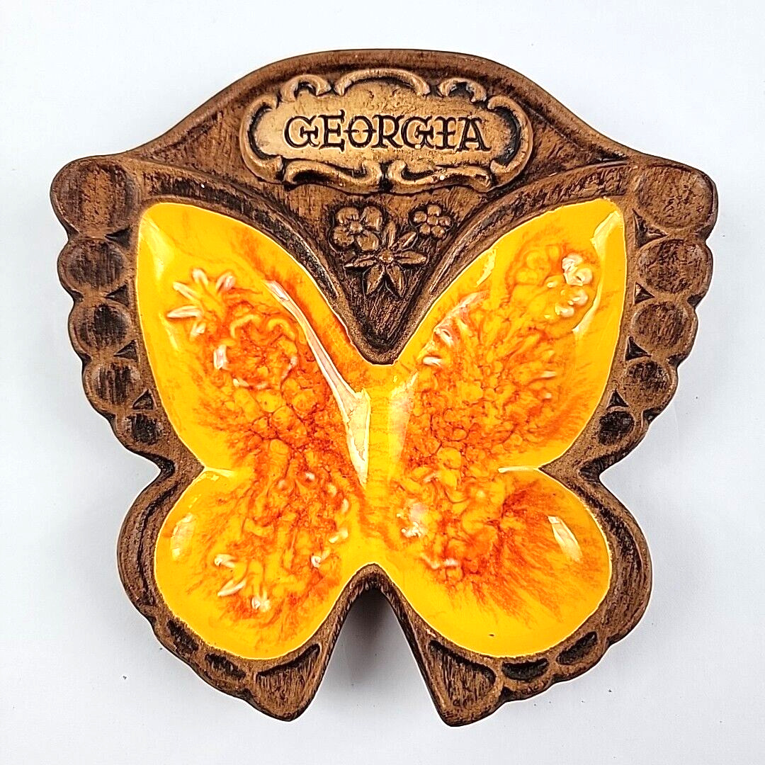 Retro Treasure Craft Orange Butterfly Ashtray Vintage Trinket Dish GEORGIA