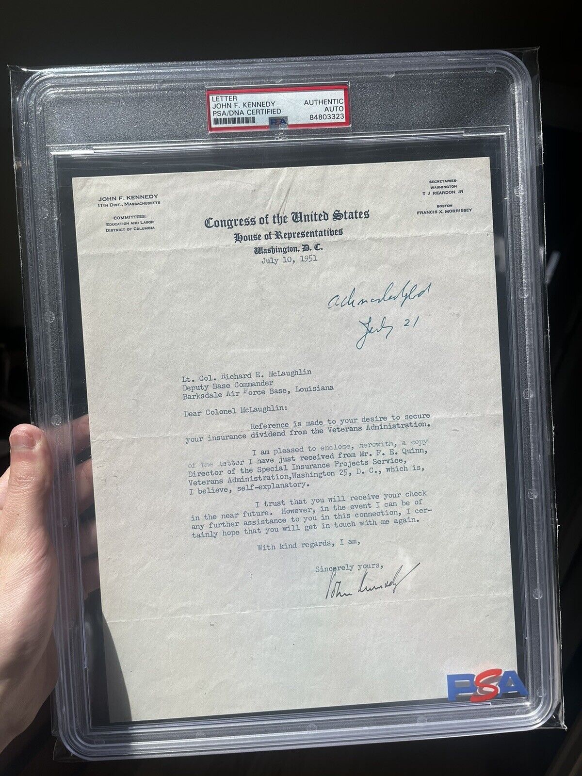 JOHN F. KENNEDY JFK Signed Autographed PSA/DNA  ENCAPSULATED SLABBED AUTHENTIC