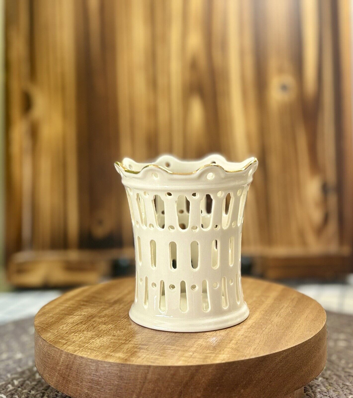 Lenox Candle Holder Votive  Pierced Ivory and Gold